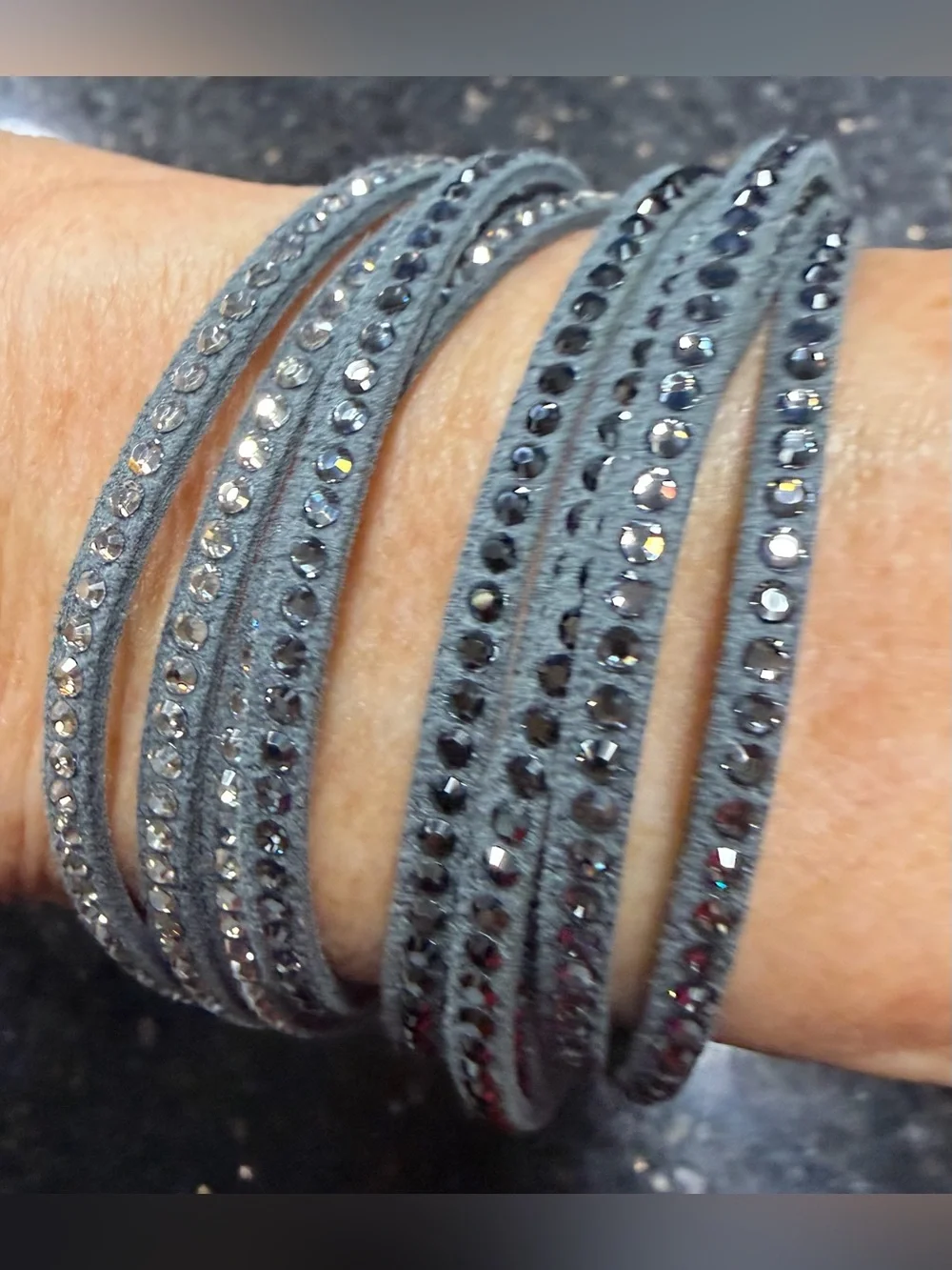 Touchstone Crystal Dark Grey Wrap Bracelet, rarely worn, LIKE NEW!!